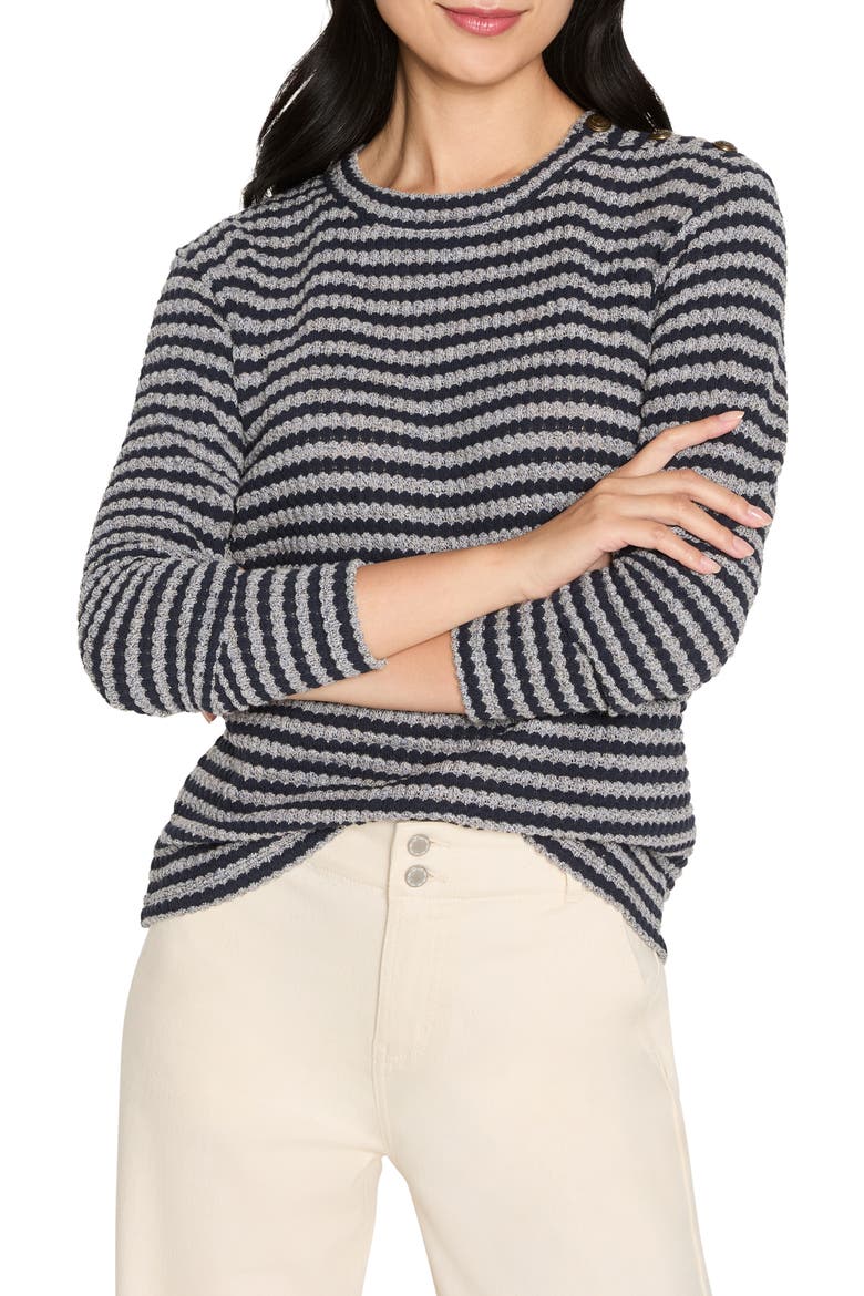 Texture Stripe Button Shoulder Top, Main, color, INDIGO MULTI
