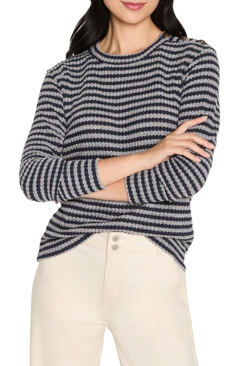 Texture Stripe Button Shoulder Top