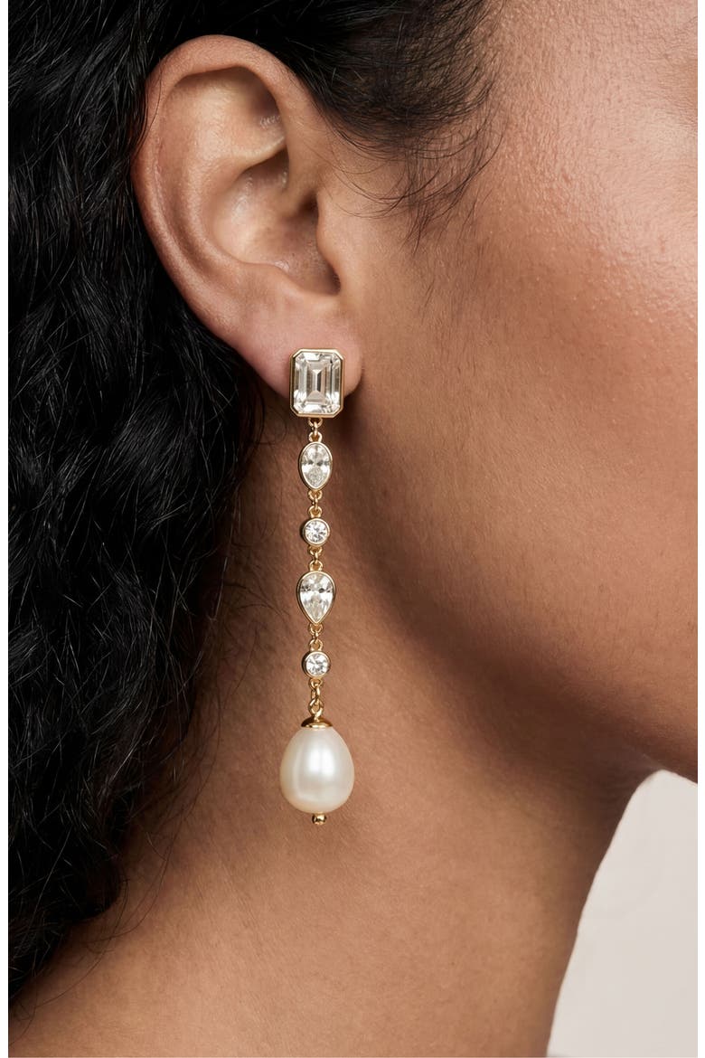 Gleaming Cubic Zirconia Linear Earrings, Alternate, color, GOLD
