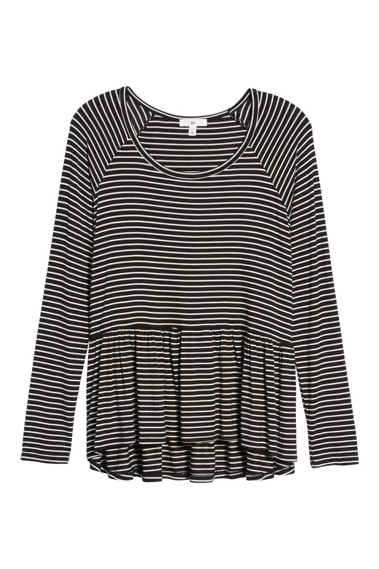 Stripe Peplum Tee, Alternate, color, BLACK TINY STRIPE