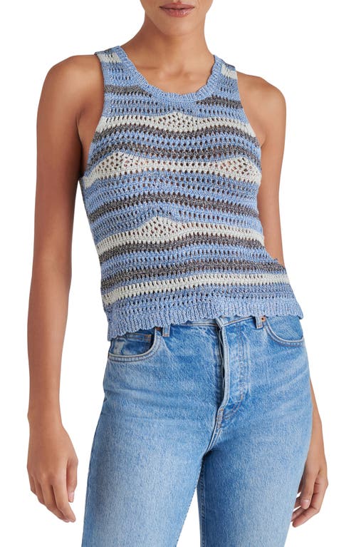 Steve Madden Hannah Striped Crochet Sleeveless Sweater In Indigo Blue