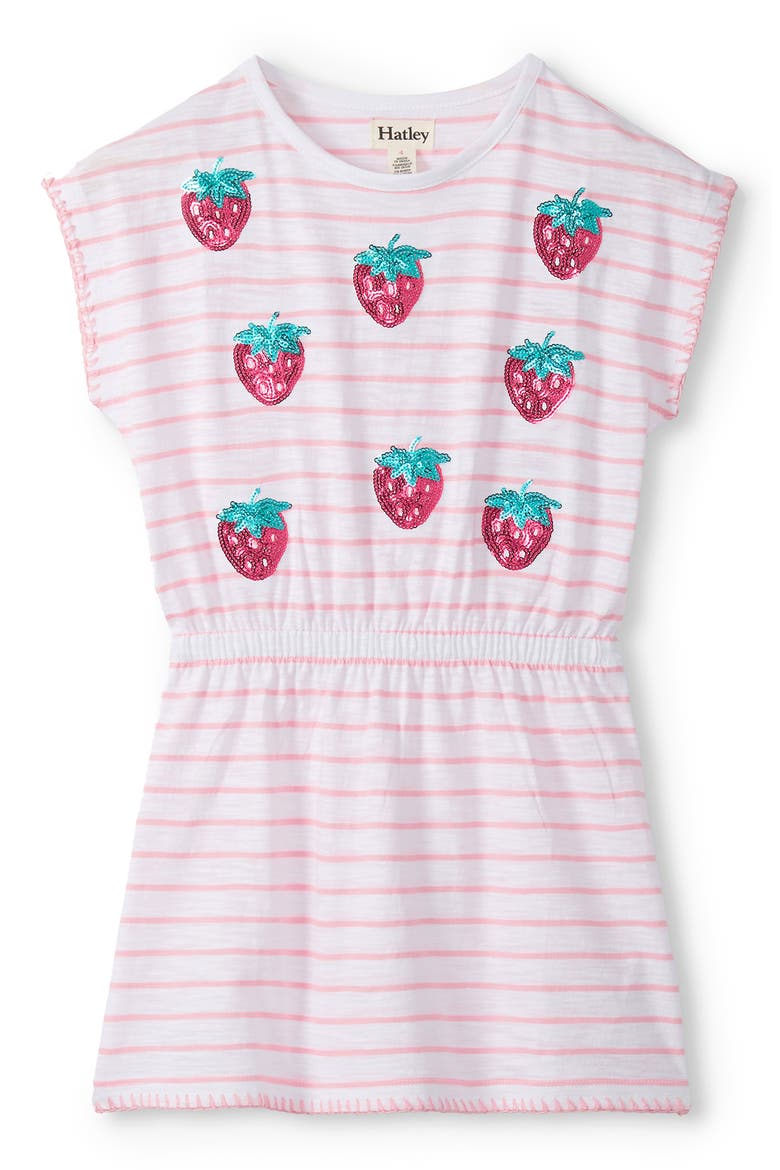 Kids' Strawberry Sequin Cinch Waist Dress, Main, color, WHITE