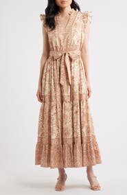 Elie Tahari The Eden Print Tie Waist Maxi Dress