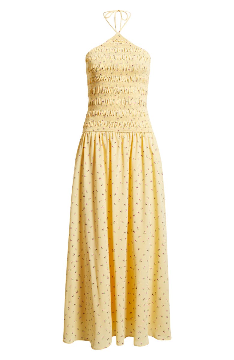 Petal & Pup Aradia Ditsy Floral Shirred Halter Midi Dress, Alternate, color,