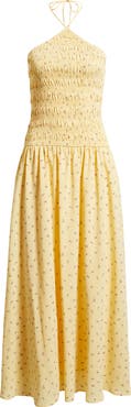 Petal & Pup Aradia Ditsy Floral Shirred Halter Midi Dress