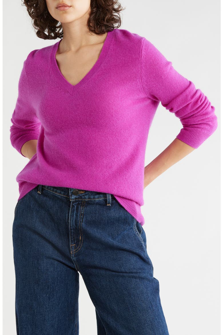 Cashmere V-Neck Sweater, Main, color, PURPLE VIOLA