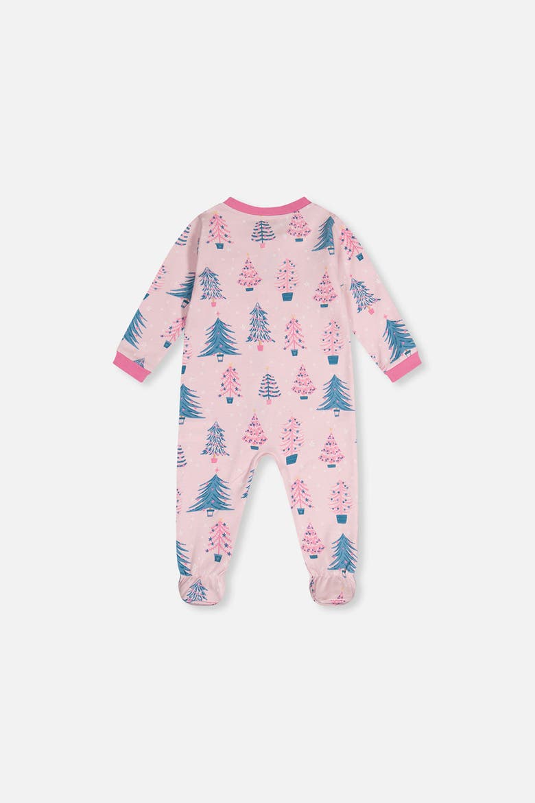 Tree Organic Cotton Front Zipper Footed One Piece Pajama, Alternate, color, Pink Printed with Trees