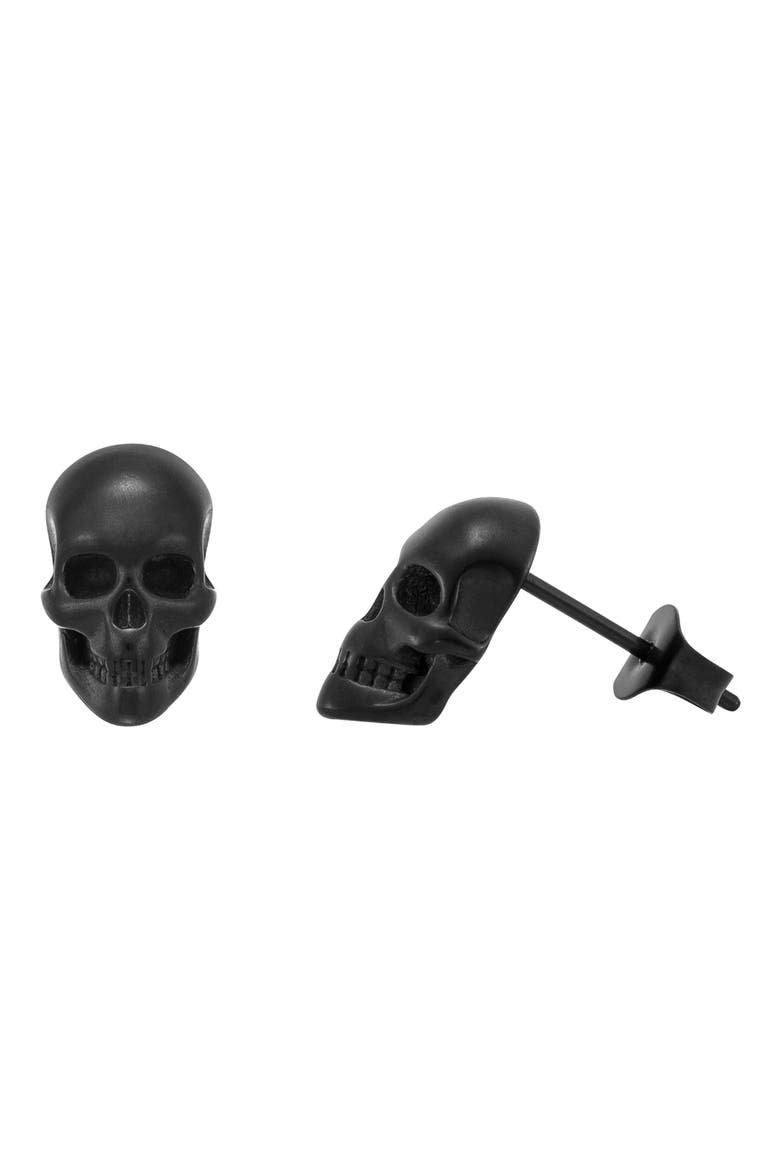 Men's Skull Stud Earrings, Alternate, color, BLACK