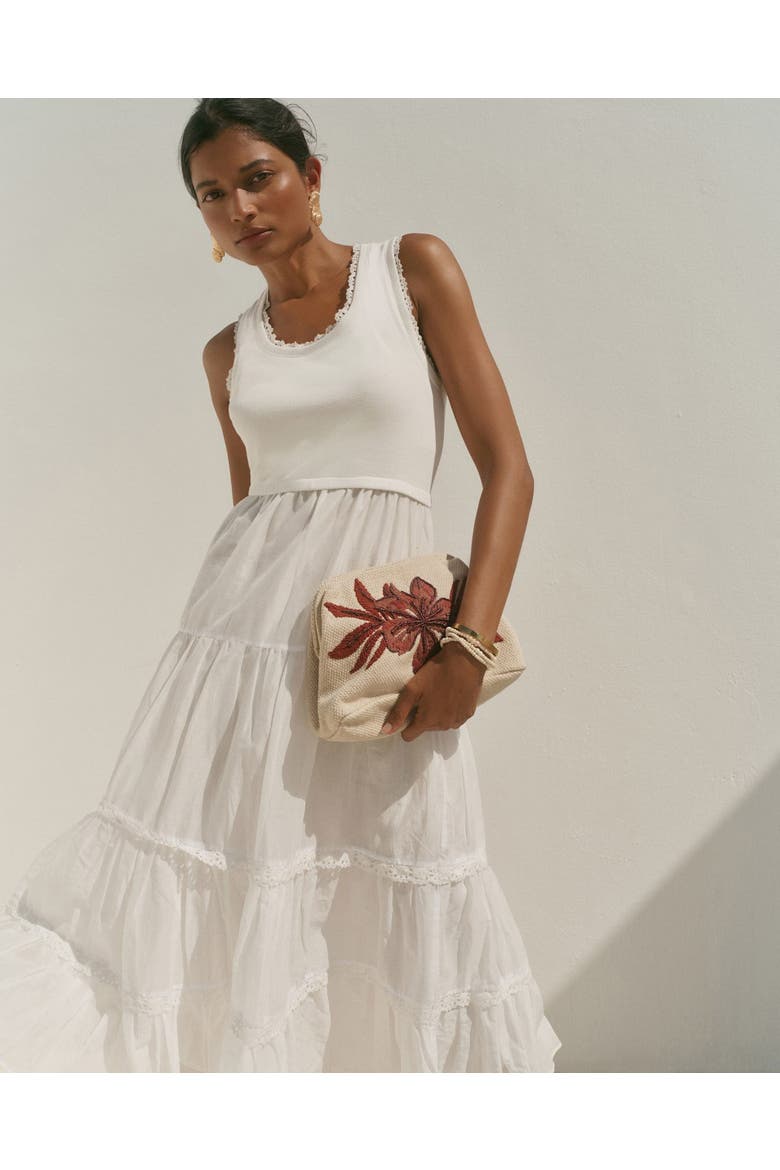 Crochet Trim Tiered Midi Dress, Alternate, color, Ivory