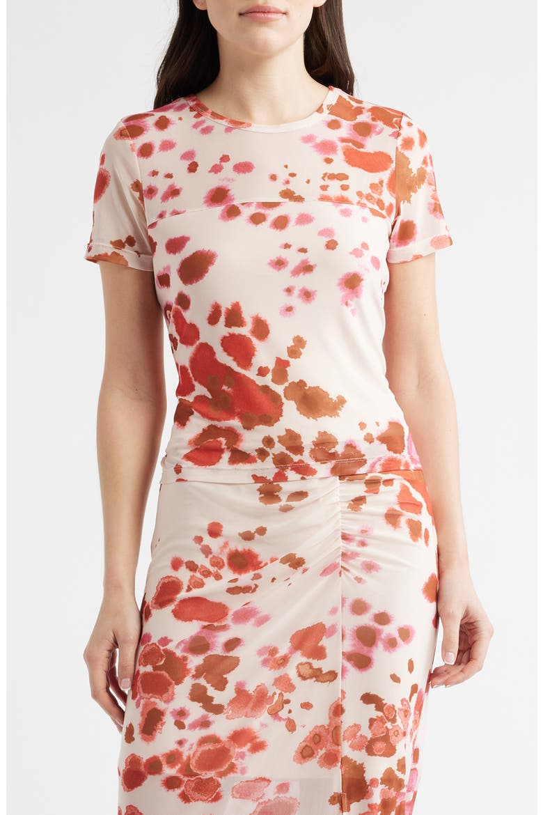 Floral Crewneck T-Shirt, Main, color, PINK/ RED
