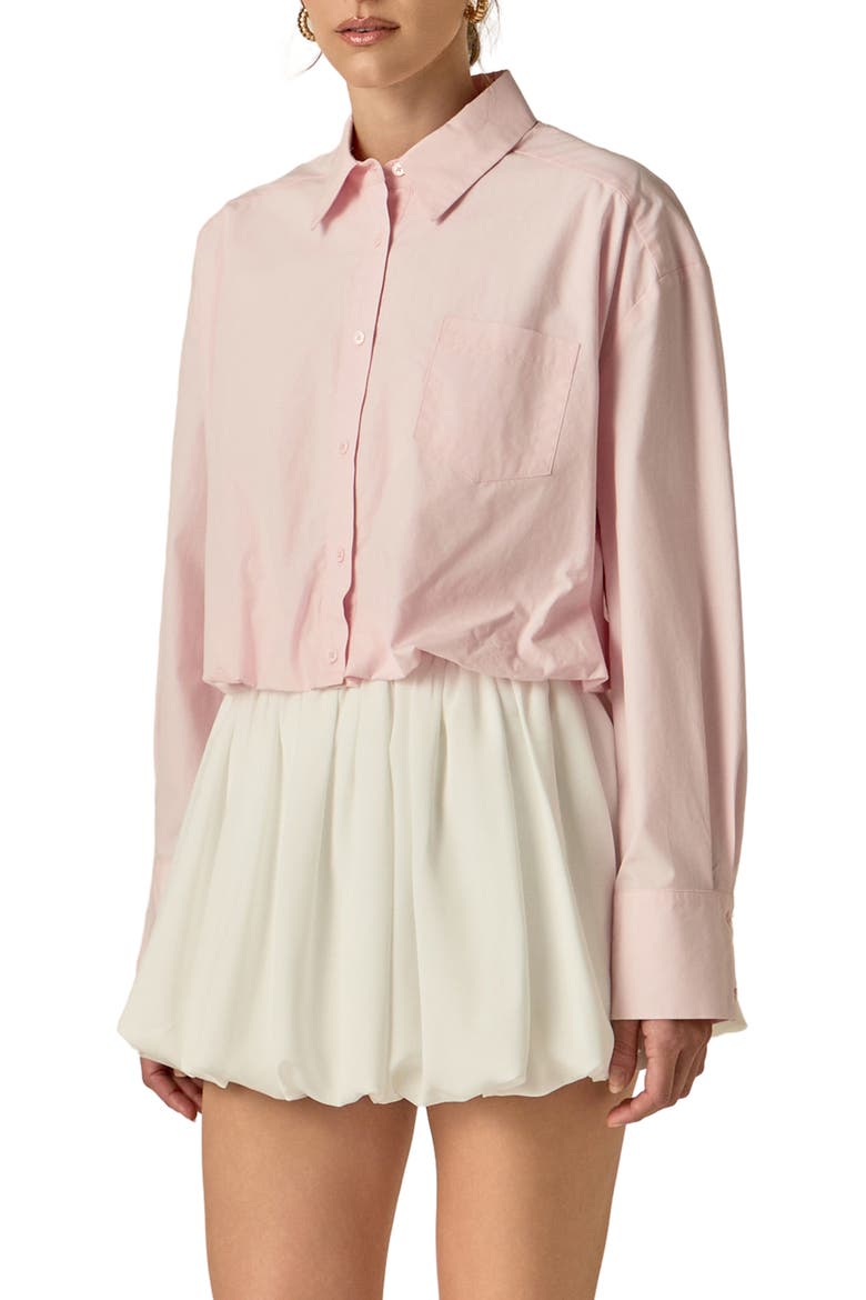 Long Sleeve Bubble Hem Cotton & Lyocell Button-Up Shirt, Alternate, color, PINK