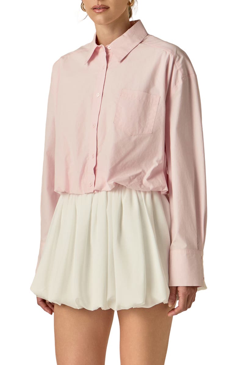 English Factory Long Sleeve Bubble Hem Cotton & Lyocell Button-Up Shirt, Alternate, color, Pink
