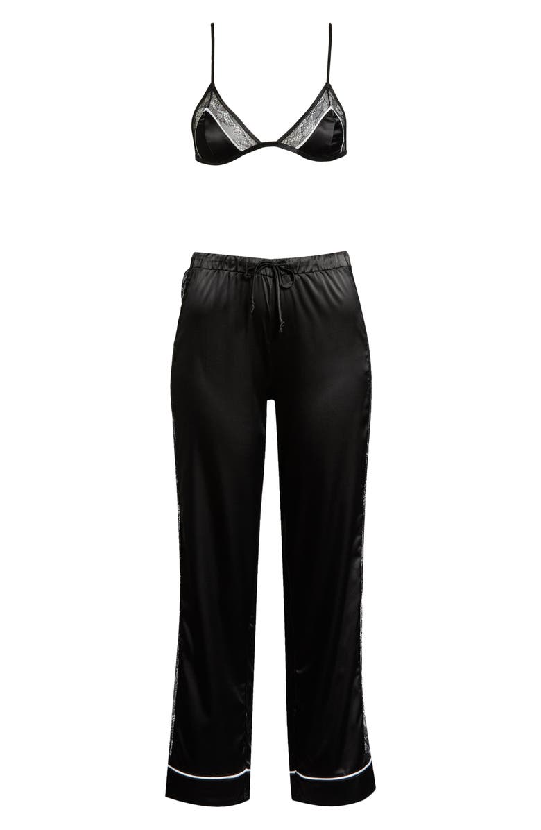 Seven ‘til Midnight Lace Trim Satin Bralette & Pants, Alternate, color, Black