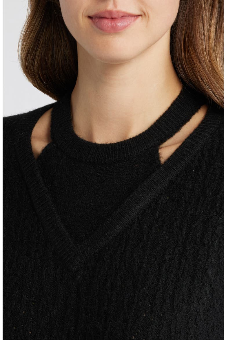 V-Neck Sweater with Bib, Alternate, color, BLACK