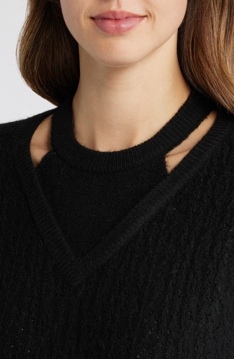 Wit & Wisdom V-Neck Sweater with Bib, Alternate, color, Black