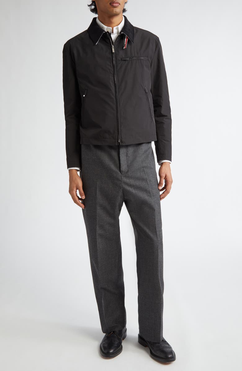 Thom Browne High Waist Back Strap Wool Trousers, Alternate, color, Dark Grey