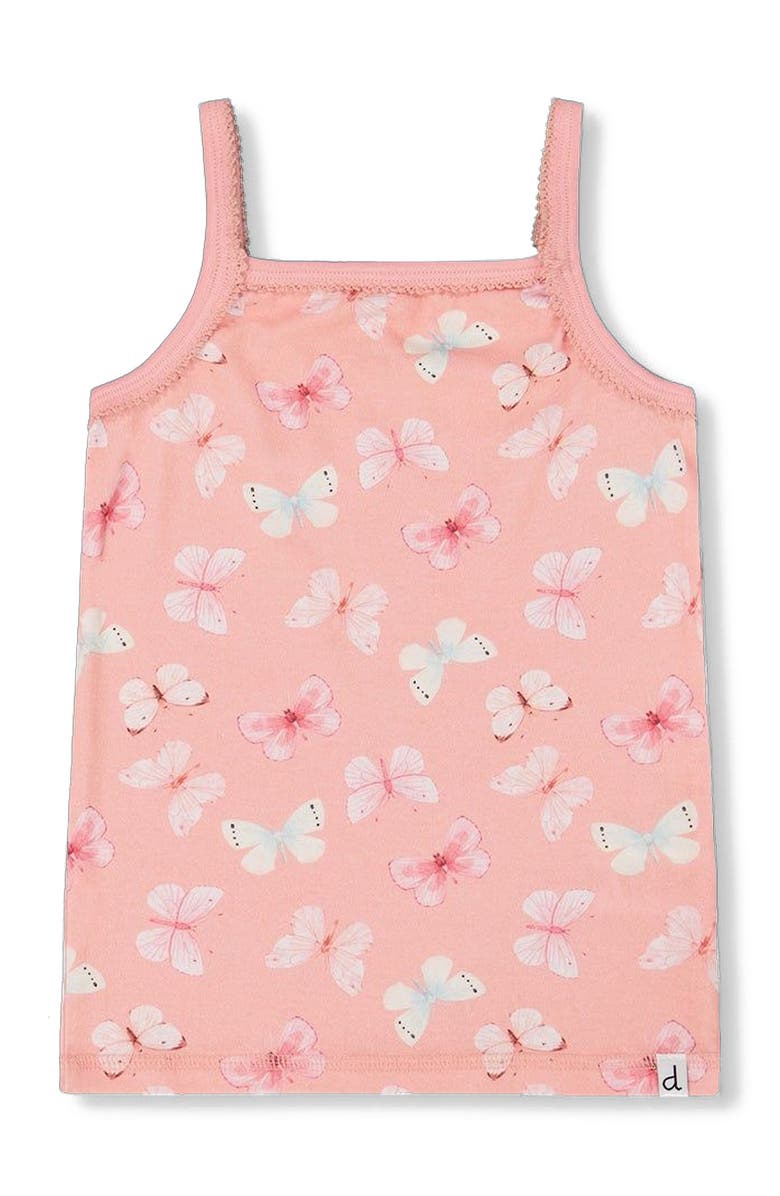 Deux par Deux Girl's Printed Organic Cotton Tank Top Pink And Blue Butterflies On Old Pink, Main, color,