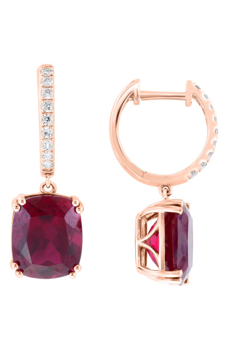 EFFY 14K Rose Gold Lab Created Diamond & Lab Created Ruby Drop Huggie Hoop Earrings - 0.26ct., Main, color, 