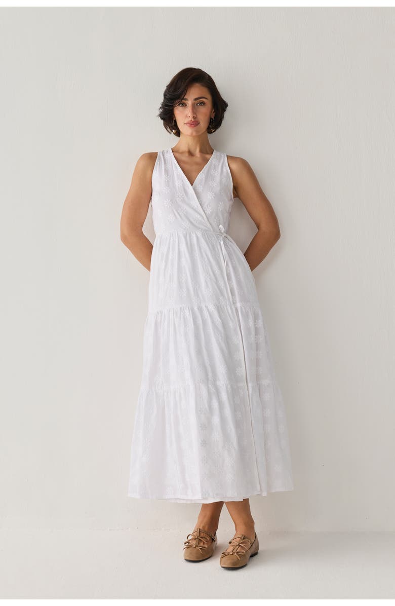 Reistor Embroidered Tiered Wrap Maxi Dress, Alternate, color, Embroidered Cotton White