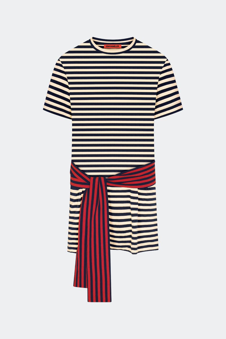 Lottie T-Shirt Dress with Tie Waist, Alternate, color, Navy Stripe Combo