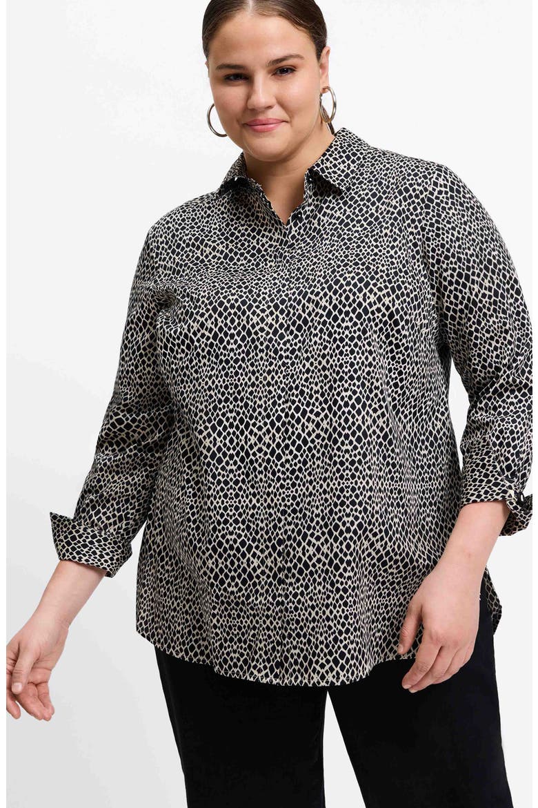 Iris Abstract Print Cotton Sateen Button-Up Shirt, Alternate, color, BLACK