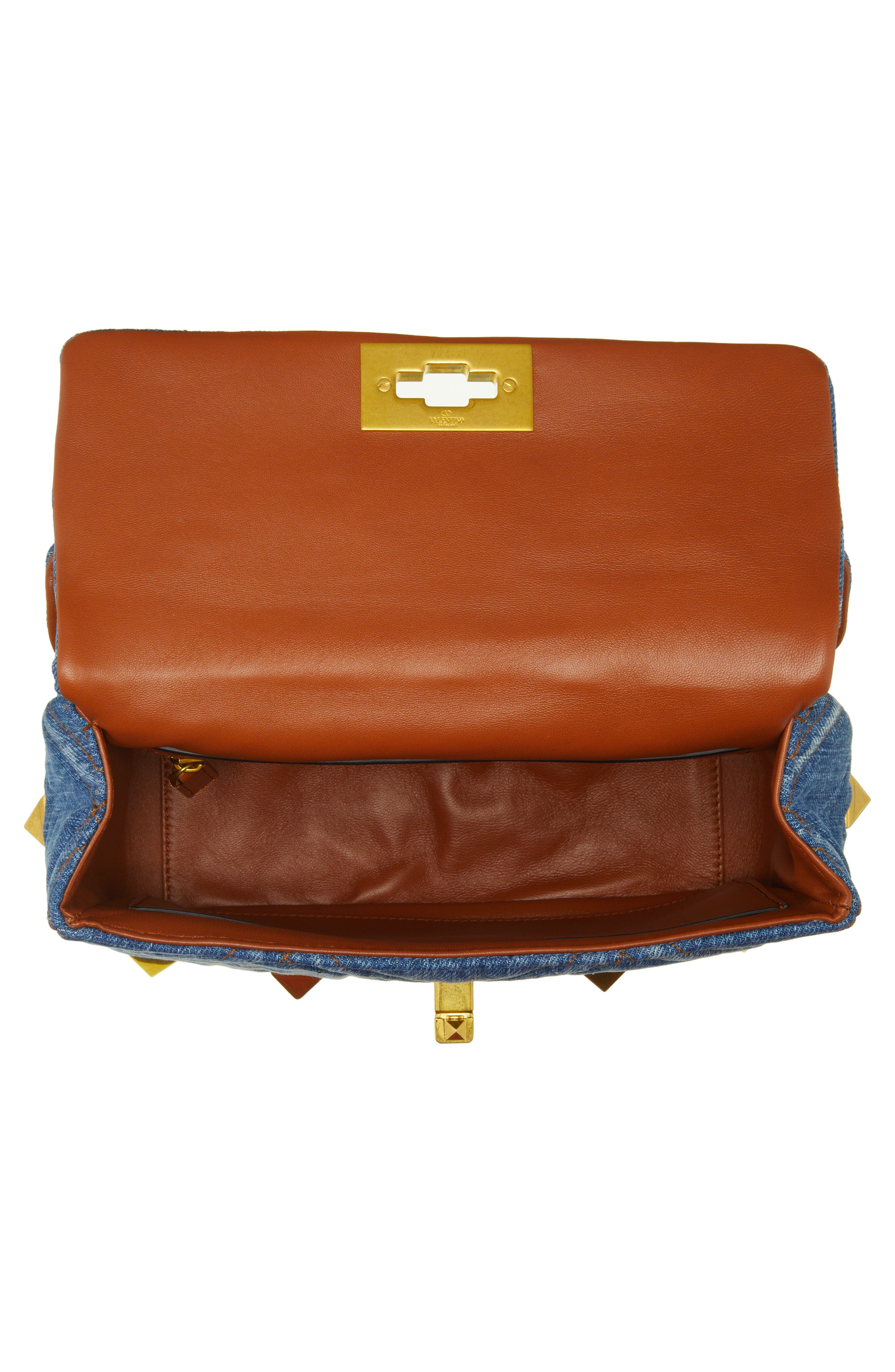 Valentino Garavani Valentino Medium Roman Stud Denim Shoulder Bag, Alternate, color, 