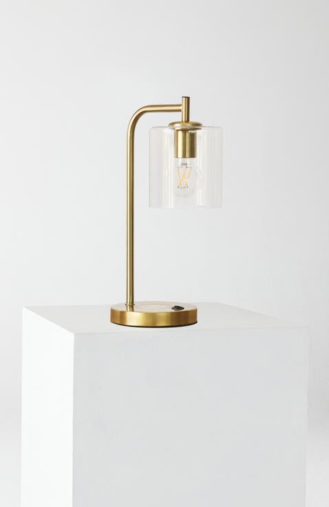 Elizabeth 5.5" Glass Shade LED Table Lamp with USB and Wireless Charging Pad, Bulb Included