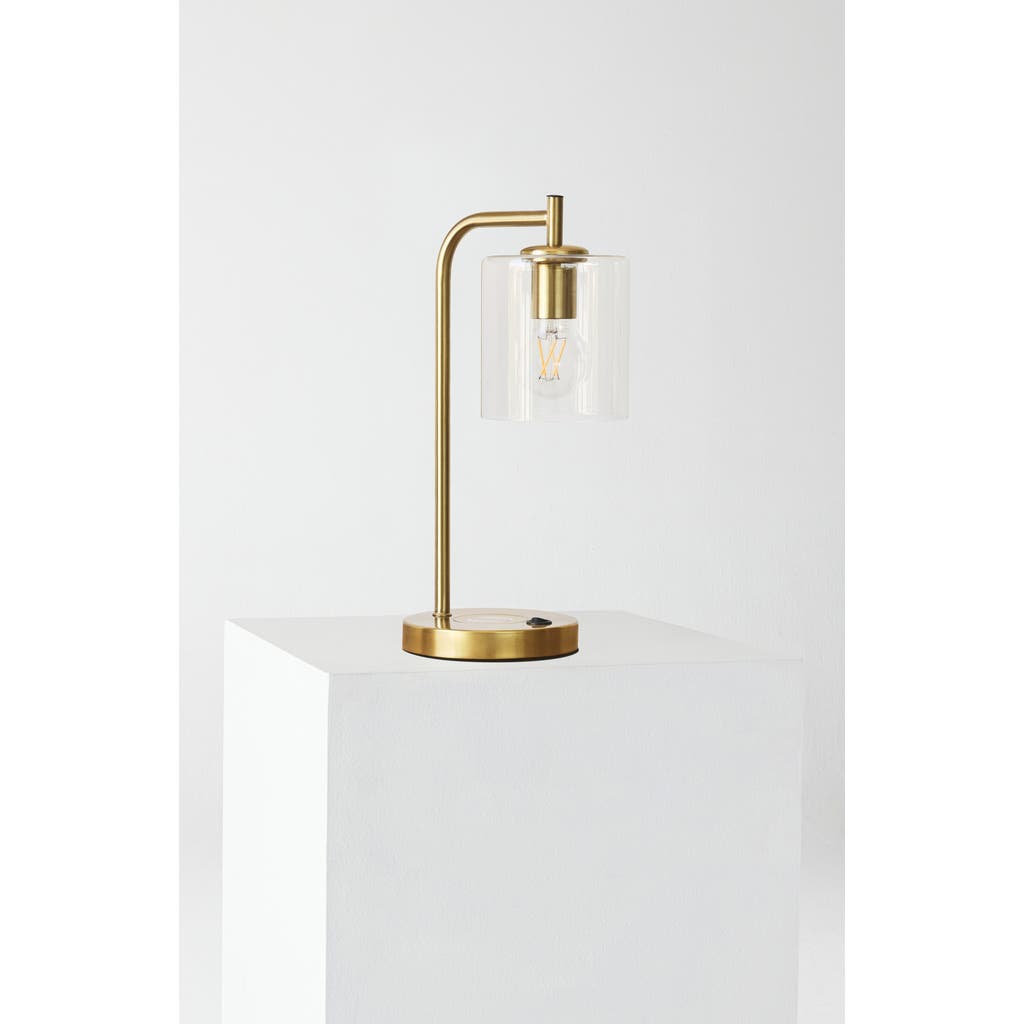 Brightech Elizabeth 5.5" Glass Shade Led Table Lamp With Usb And Wireless Charging Pad, Bulb Include In Gold