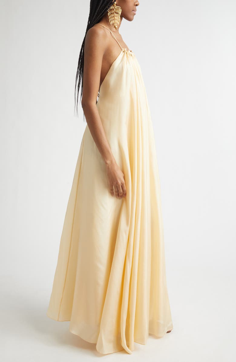 Zimmermann Aster Gathered Bead Silk Maxi Dress, Alternate, color, Cream