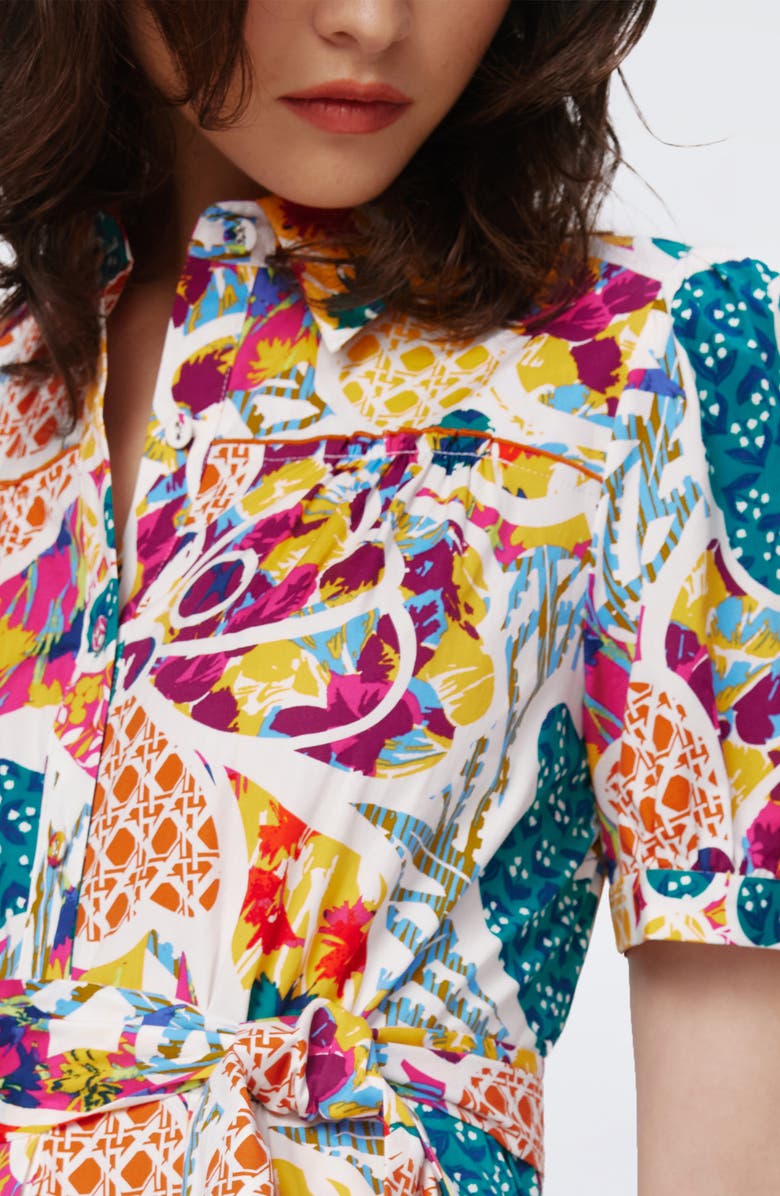 DVF Queena Tie Belt Stretch Cotton Midi Dress, Alternate, color, 