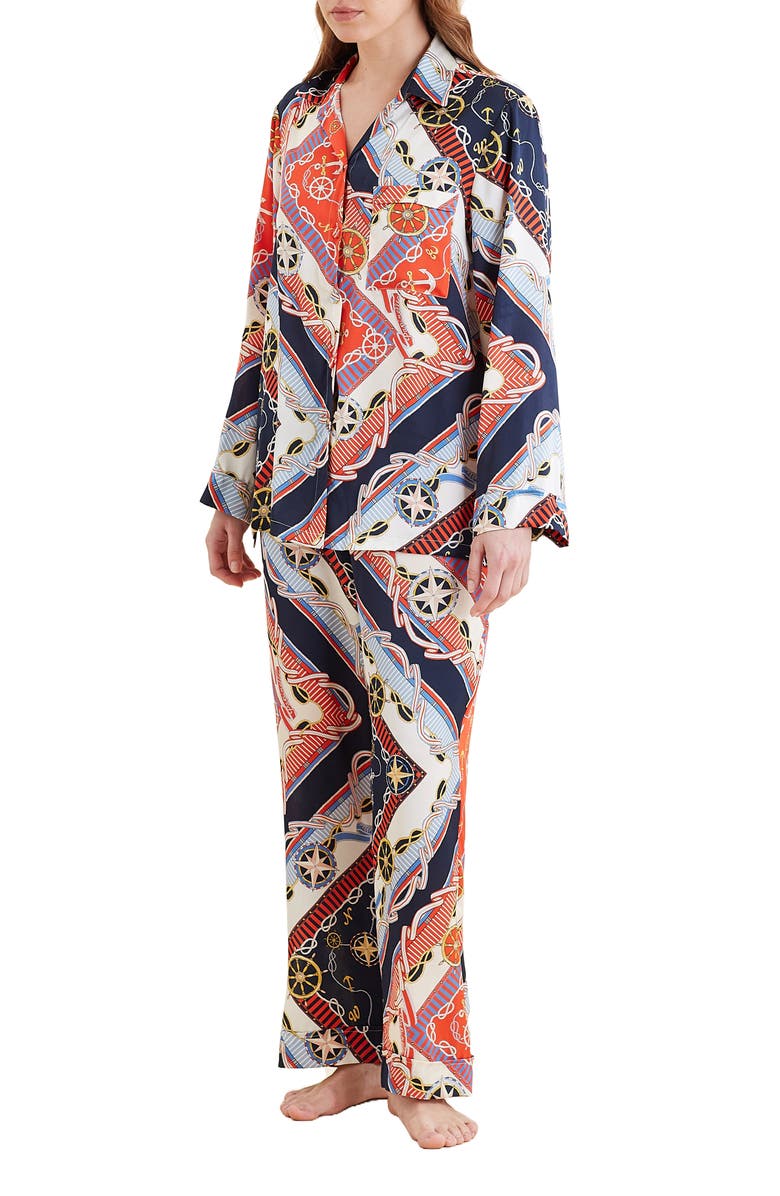 Papinelle Marine Silk Print Pajamas, Alternate, color,