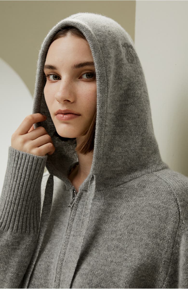 Lilysilk Short Zip-Up Wool Cashmere Hoodie, Alternate, color, Light Gray