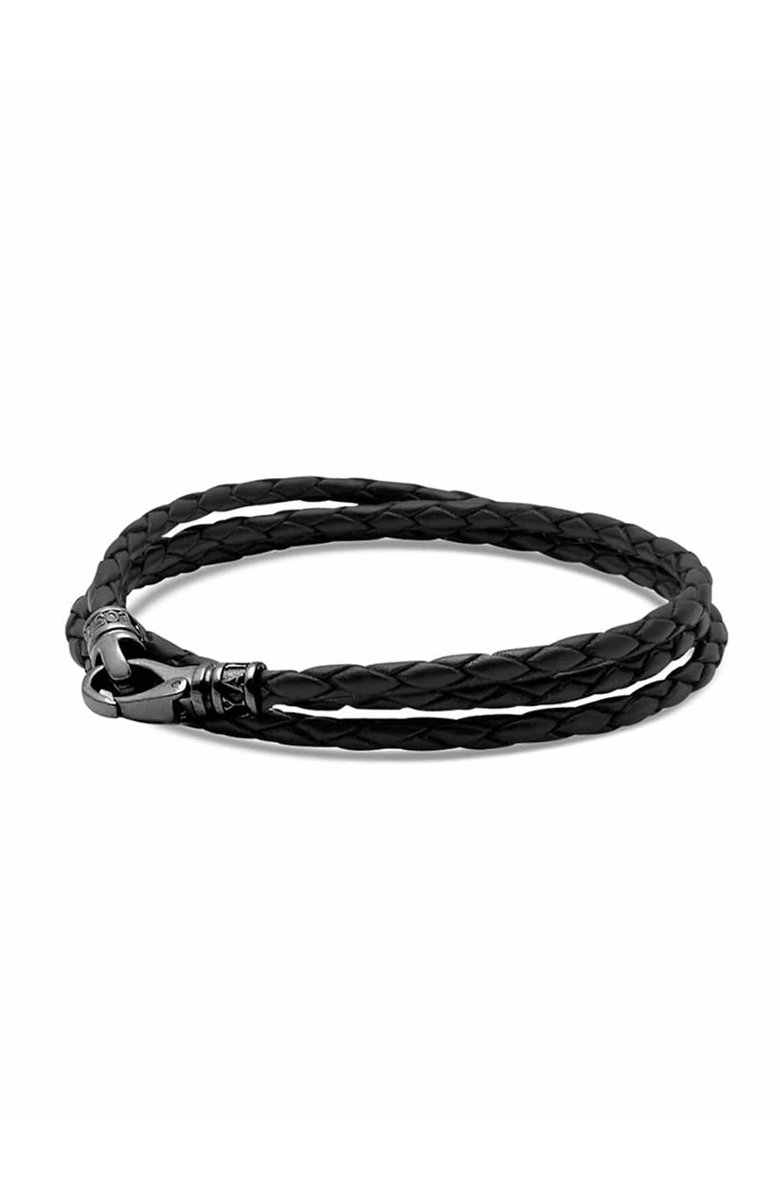 Nialaya Wrap Around Leather Bracelet, Main, color, Black