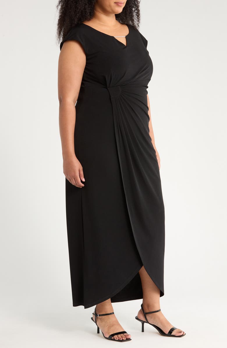 Connected Apparel Cap Sleeve Maxi Dress, Alternate, color, Black