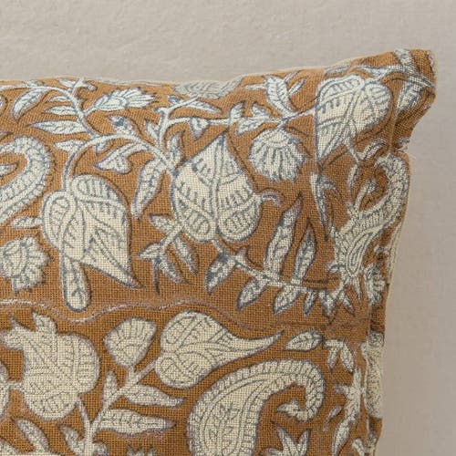 Mela Artisans Floral Blockprint Pillow In Brown