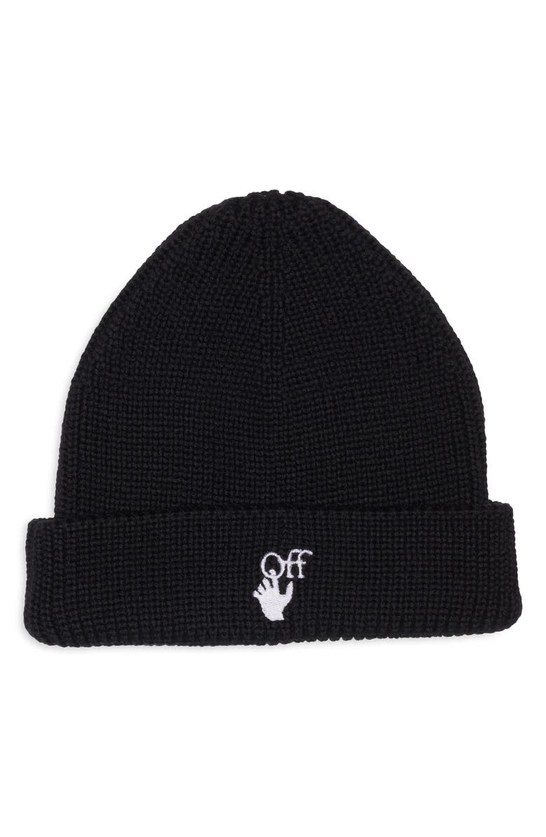 Off-White Embroidered Logo Wool Beanie, Main, color, 