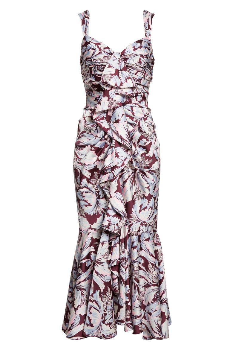 Floral Print Ruffle Dress, Alternate, color, DEEP PLUM MULTI