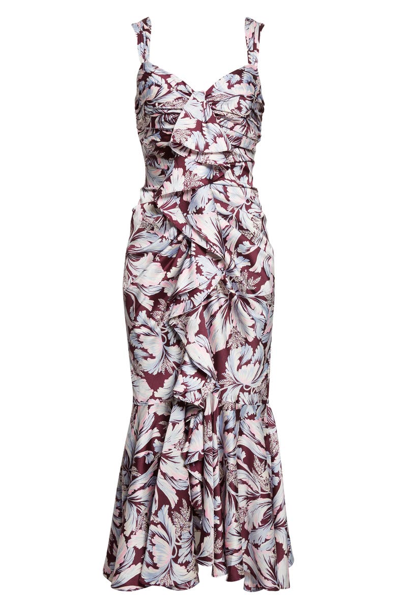 Cinq à Sept Floral Print Ruffle Dress, Alternate, color, Deep Plum Multi