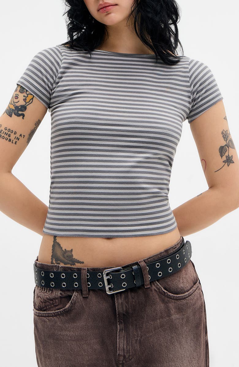 BDG Urban Outfitters Stripe Boat Neck Crop Top, Main, color, Grey White Stripe