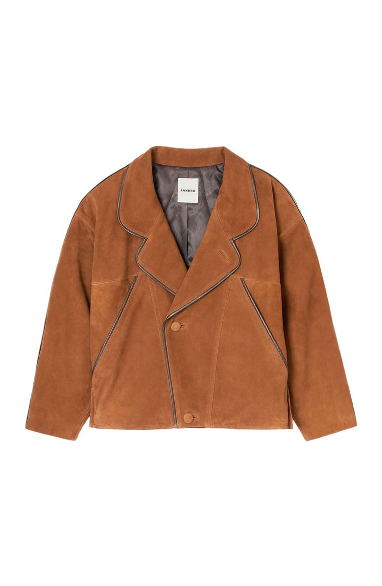 SANDRO Oversized suede jacket, Alternate, color, Brown
