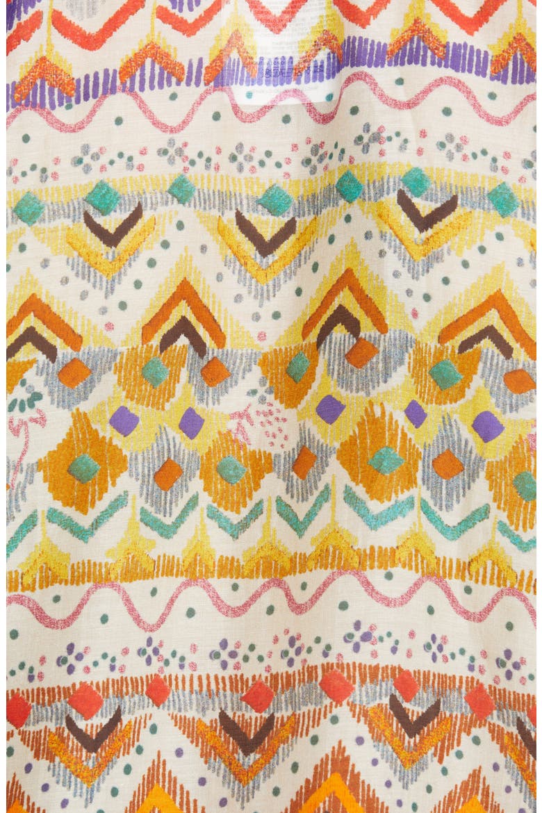 Geo Print Cotton & Silk Caftan Dress, Alternate, color, BEIGE