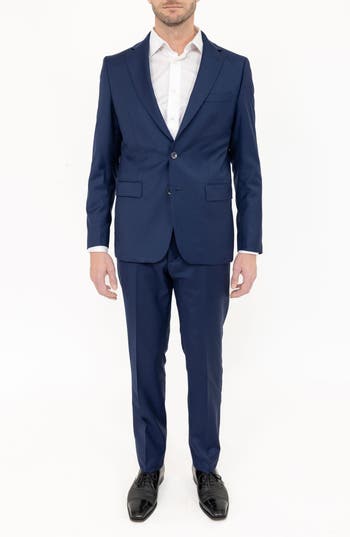 Pino By Pinoporte Solid Stretch Wool Suit In Royal Blue