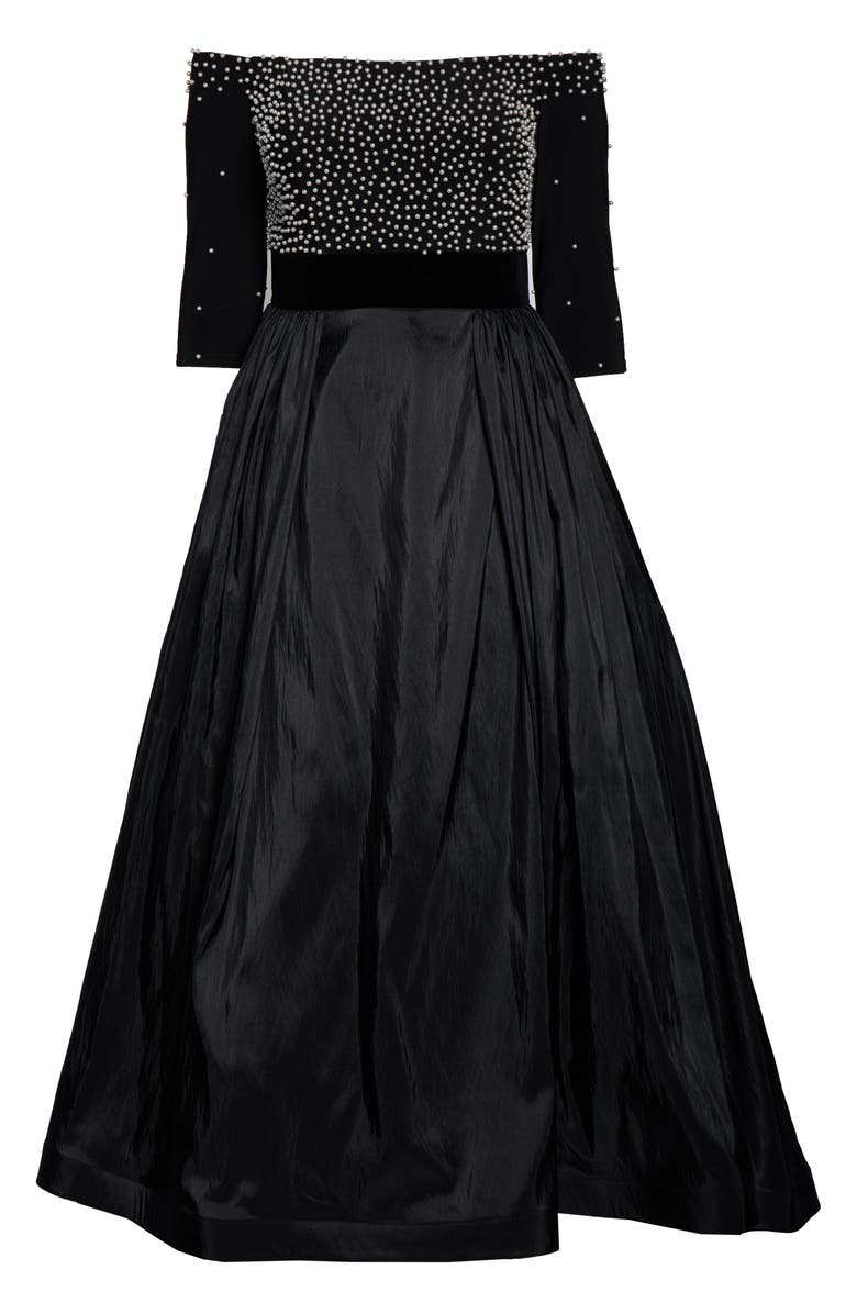 Mac Duggal Imitation Pearl Beaded Off the Shoulder Ballgown, Alternate, color,