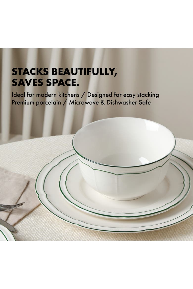Victory 12-Piece Porcelain Dinnerware Set, Colored Rim, Alternate, color, Green