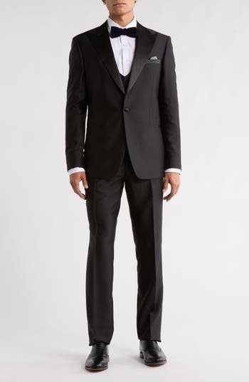 Zegarie Stacy Adams Solid Peak Lapel 3-piece Tuxedo In Black