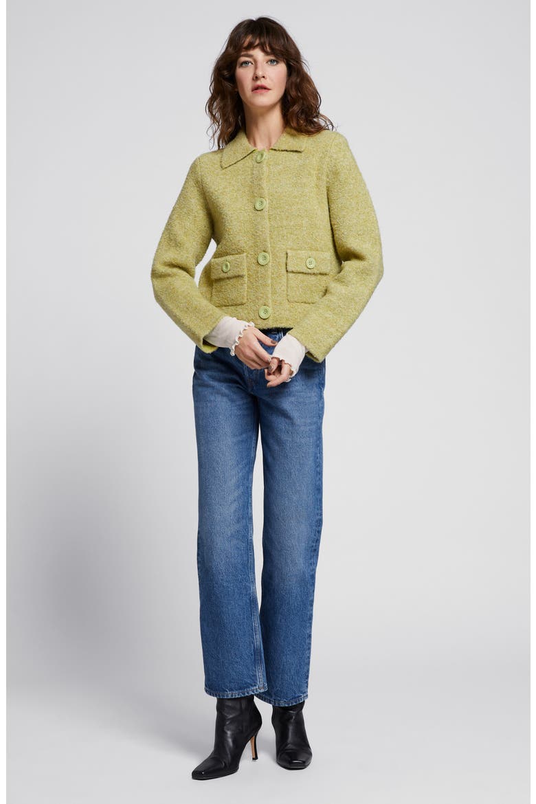 Collared Short Jacket, Alternate, color, GREEN TWEED