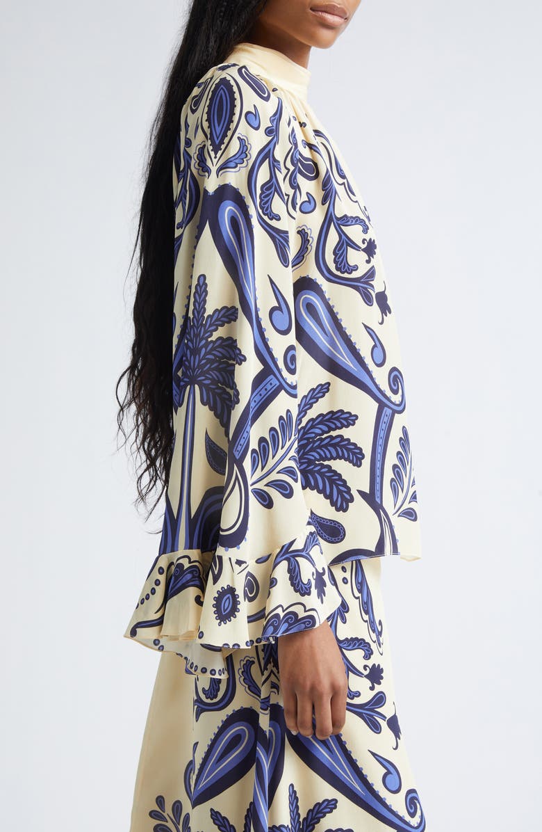 Johanna Ortiz Ritmo Sol Floral Paisley Silk Crêpe de Chine Top, Alternate, color, Ecru / Navy