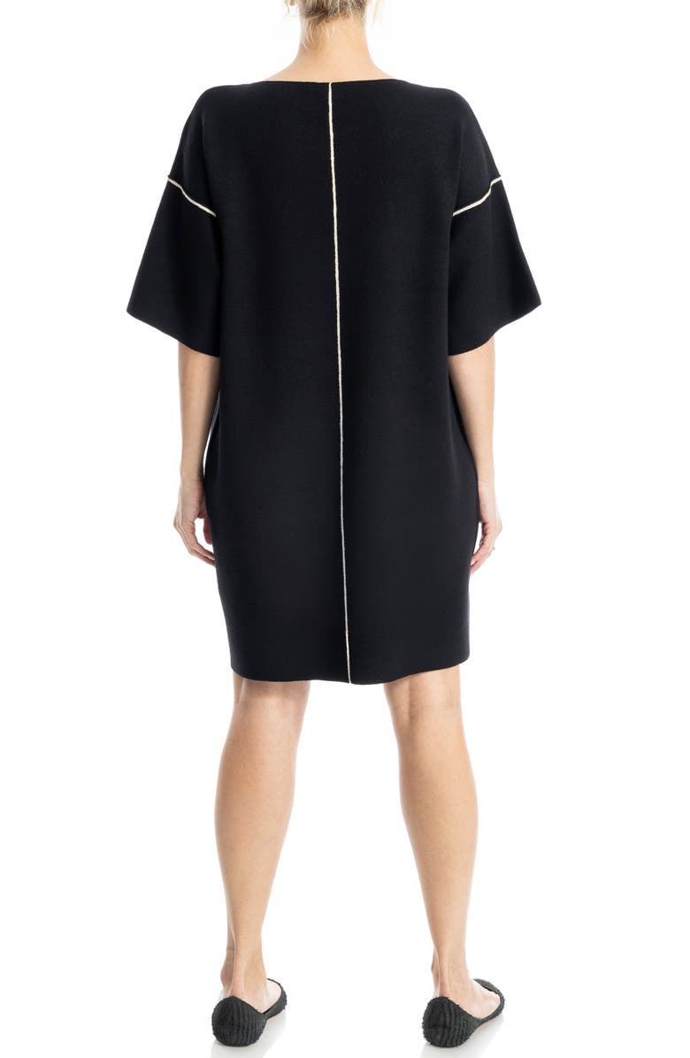 MAX STUDIO Boxy Short Sleeve Sweater Dress, Alternate, color, Black/ Bone