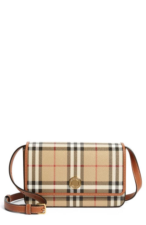 バッグ・カバンその他 Burberry Crossbody bags Beige Burberry Hampshire Check Canvas Leather Crossbody Beige in