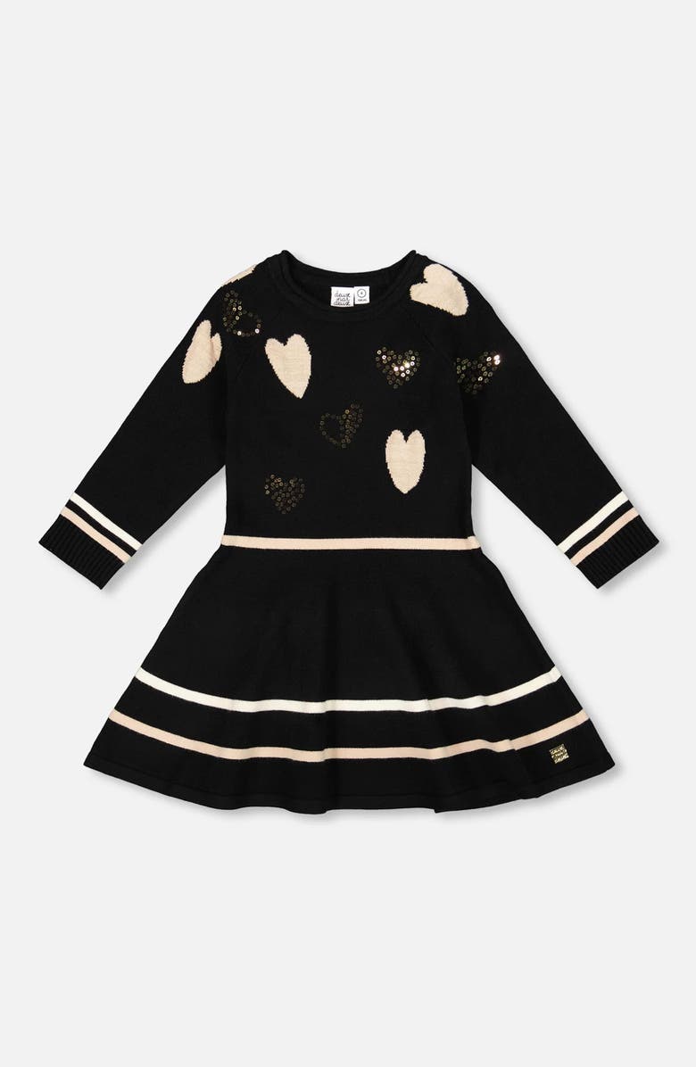 Deux par Deux Knit Dress with Glittery Heart Motifs, Main, color,
